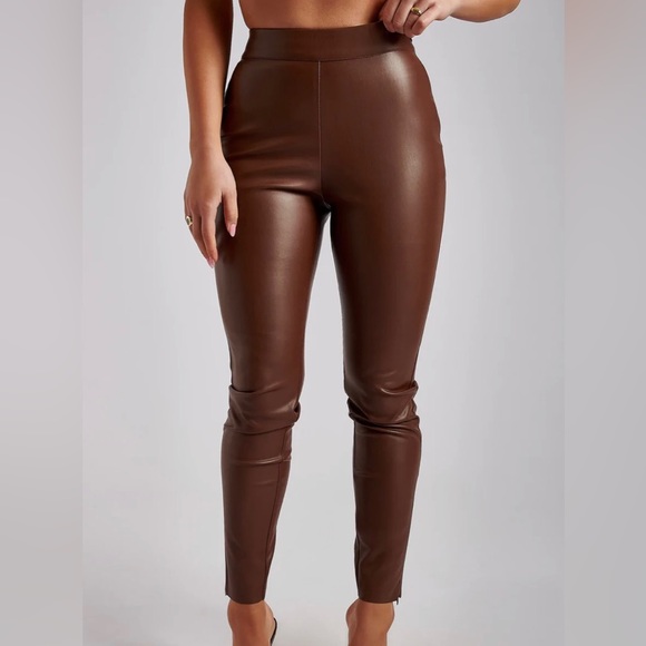 Skinny Faux Leather Pants in Chocolate - Picture 2 of 4